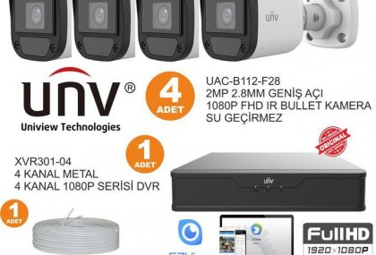 UNV Uniview 4 Kameralı Güvenlik Kamera Sistemi Set